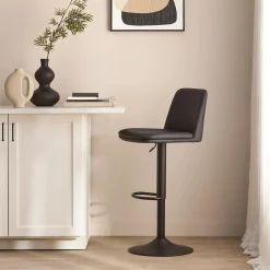 Discount Beige Faux Leather and Metal Bar Stool Furniture Accessories|Bar & Counter Stools