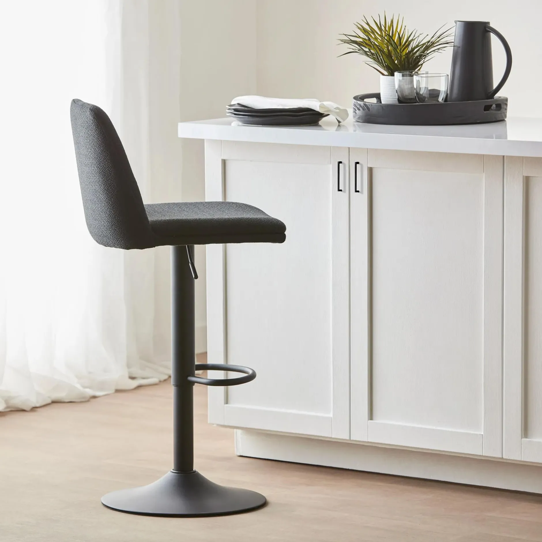 Online Black Fabric and Metal Adjustable Bar Stool Furniture Accessories|Bar & Counter Stools
