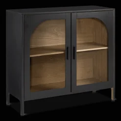 Black Wooden Buffet with Glass Doors Furniture Accessories|Buffet Tables & Credenzas