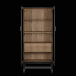 Black Wooden Buffet with Glass Doors Furniture Accessories|Buffet Tables & Credenzas