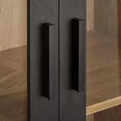 Black Wooden Buffet with Glass Doors Furniture Accessories|Buffet Tables & Credenzas