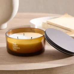 New Green Tea Candle with Wooden Lid Candles & Candle Stick Holders