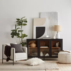 Discount 3-Door Black Wooden Buffet Furniture Accessories|Buffet Tables & Credenzas