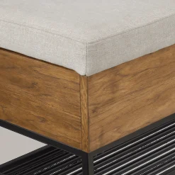 New Fabric Wood and Metal Storage Bench with Shoe Rack Entryway Benches Ottomans And Poufs|Ottomans & Benches