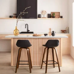 Online Faux Leather and Walnut Wood Bar Stool Furniture Accessories|Bar & Counter Stools