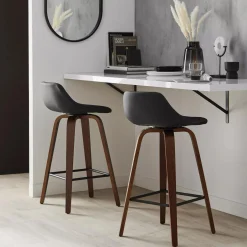 Online Faux Leather and Walnut Wood Bar Stool Furniture Accessories|Bar & Counter Stools