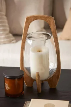 Online Glass Candle Holder with Wooden Base Home Decorative Items & Objects|Candles & Candle Stick Holders