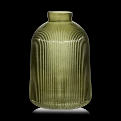 Clearance Green Ribbed Glass Table Vase Modern Decorative Vases|Home Decorative Items & Objects