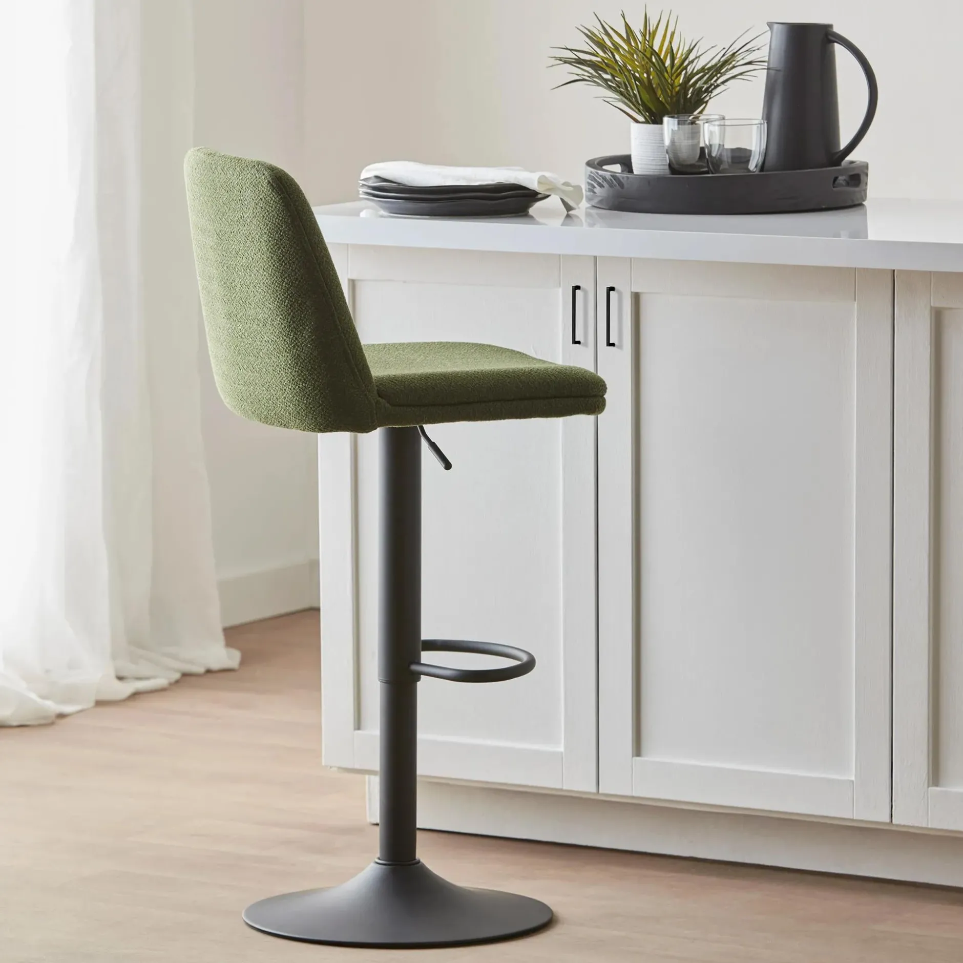 New Khaki Fabric and Metal Adjustable Bar Stool Bar & Counter Stools|Modern Bar & Counter Stools