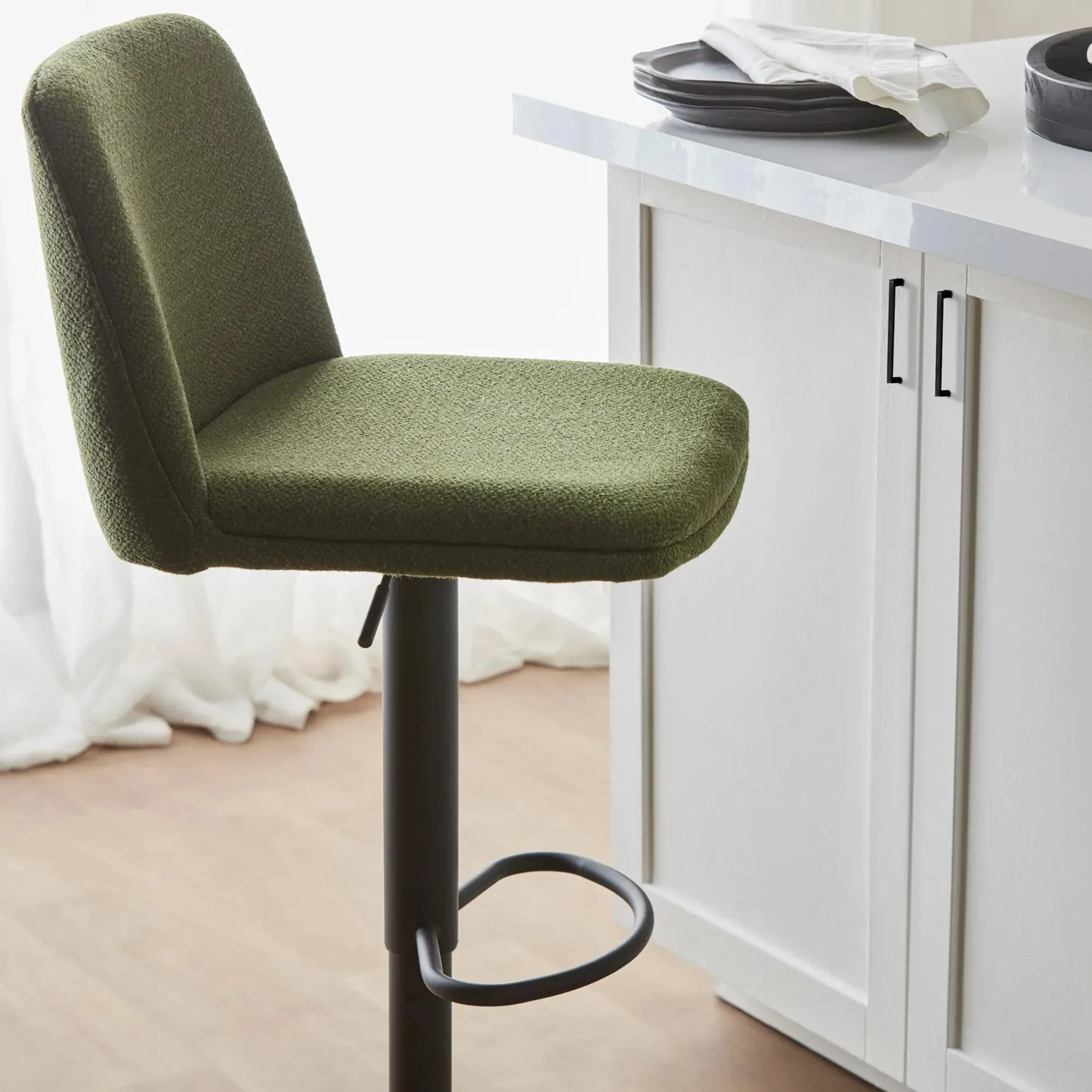 New Khaki Fabric and Metal Adjustable Bar Stool Bar & Counter Stools|Modern Bar & Counter Stools