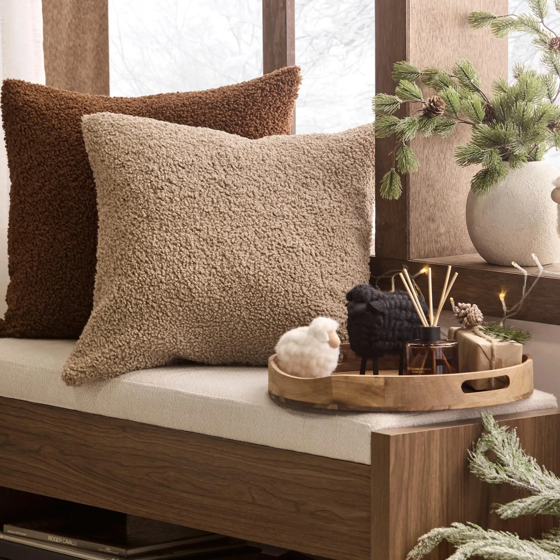 Sale Medium Brown Doodle Boucle Decorative Throw Pillow Decorative Throw Pillows