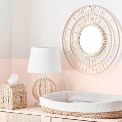 Best Round Natural Fiber Bead Mirror Nursery Wall Decor & Mirrors