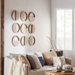 Set of 3 Mango Wood and Rope Circle Wall Decor Wall Decorations