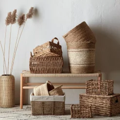 Hot Water Hyacinth Crate with Faux Leather Handles Storage Baskets & Hampers|Storage & Baskets