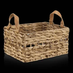 Hot Water Hyacinth Crate with Faux Leather Handles Storage Baskets & Hampers|Storage & Baskets