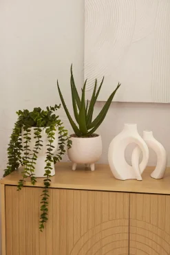 Waterfall Eucalyptus in White Hourglass Pot Artificial Plants