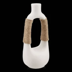 Best White Ceramic Oval Vase with Rope on Handles Modern Decorative Vases|Home Decorative Items & Objects