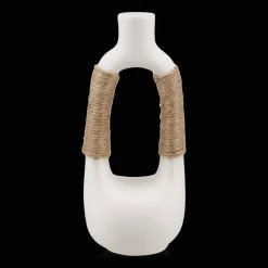 Best White Ceramic Oval Vase with Rope on Handles Modern Decorative Vases|Home Decorative Items & Objects